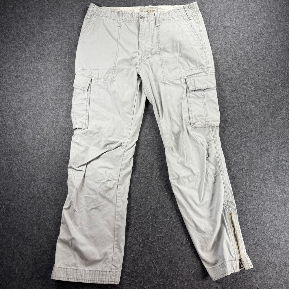 Express Utility Cargo Pants Gray Mens 34x32 Convertible Zip Ankle Casual
